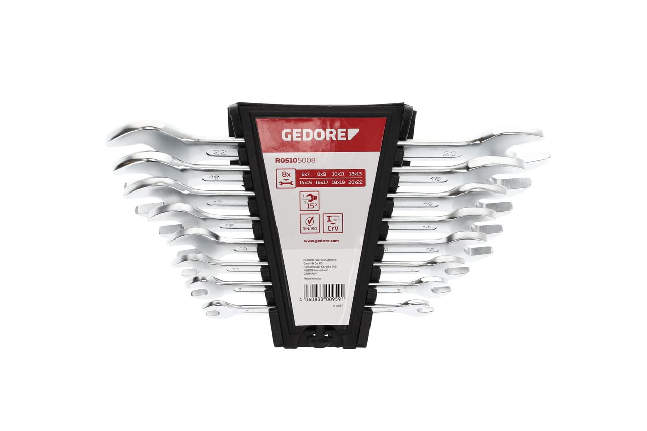 GEDORE red Double open-end spanner set, 8-pc. Set, AF 6-22 mm, Metric, Long, Spanner set, R05105008