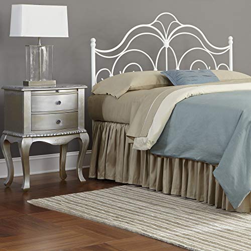Leggett & Platt Rhapsody Metal Headboard Panel with Delicate Scrolls and Finial Posts, Glossy White Finish, King - Thumbnail 2