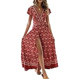 Locryz Women's African Floral Maxi Dress - V Neck 3/4 Sleeve Loose Long Dress With Belt, Sizes S-3XL - View #7