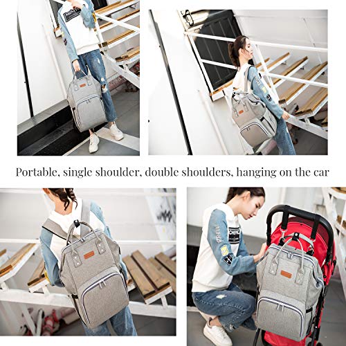 Diaper Bag Backpack with USB Charging Port, Multi-Function Waterproof Care Travel Backpack, Large Capacity, Light, Stylish, Durable, Suitable for Carrying Travel (Gray)