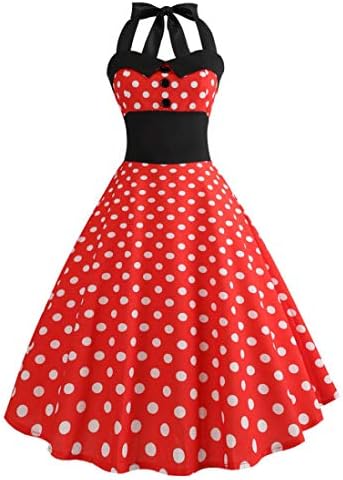 Women Vintage Dress, Halter Sleeveless Evening Party Valentine's