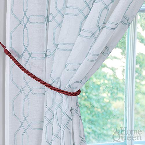 Home Queen Rope Tie Backs for Window Curtain with 4 Hooks, Hand Knitting Buckle Cord Drapery Holdbacks, 4 Pieces, Burgundy - Thumbnail 3