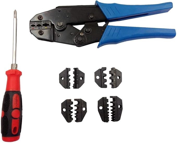 Ratcheting Wire Terminal Crimping Tool Kit 5 Dies Carry Case