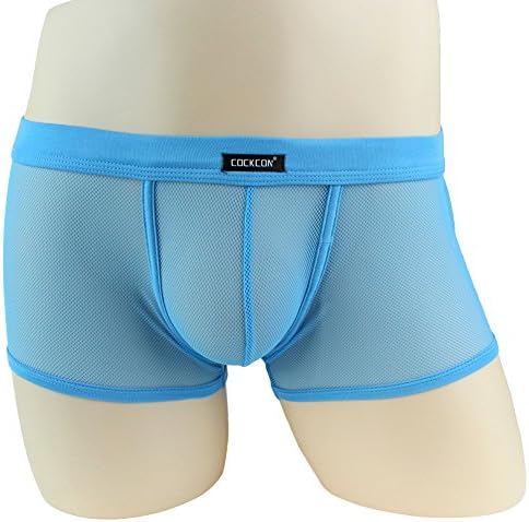 Derix Men's Sexy Soft Mesh Bulge Pouch Boxer Briefs,NNK003,light blue,M