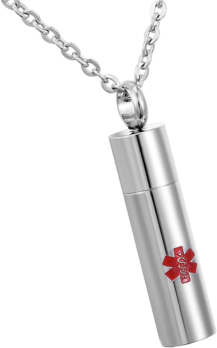 HooAMI Medical Alert Stainless Steel Pill Medicine Box Case