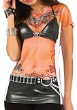Ladies Faux Real Black Leather And Tattoos Biker T-Shirt-large
