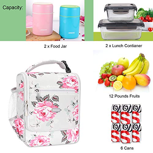 Amersun Insulated Lunch Box,Spacious Stylish Lunch Bag Cooler Tote Sturdy Snack Organizer with Multi-pocket for Kids Women Adult Girls School Office Picnic Work Bento Box(Spill-resistant,Rose Grey)
