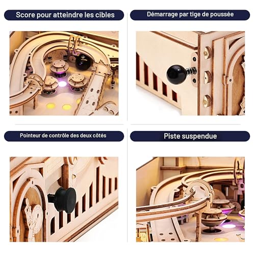 ROBOTIME Wooden Puzzle 3D Pinball, Mechanical Wooden Model Build for Adults and Teenagers, Pinball Christmas and Birthday Gifts