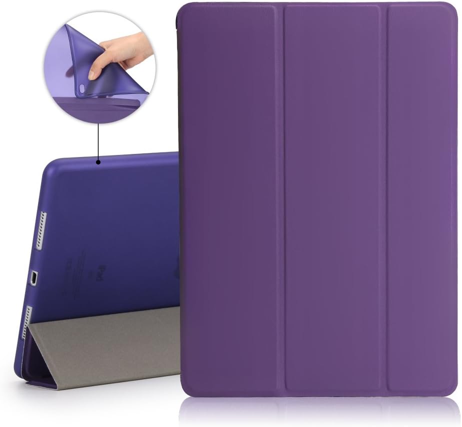iPad Air 2 Case, iMucc Smart Case Cover + Matte Shell Soft TPU Back For Apple iPad Air 2 (iPad 6) 2014 Model Built-in Magnet Stand with Smart Cover Auto Wake/Sleep (Purple)