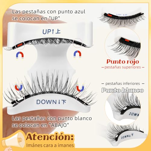 Pestañas magnéticas QUEWEL con aplicador, aspecto natural, no necesitan pegamento, reutilizables, suaves con aplicador, fáciles de usar y quitar(NZH-A-03)