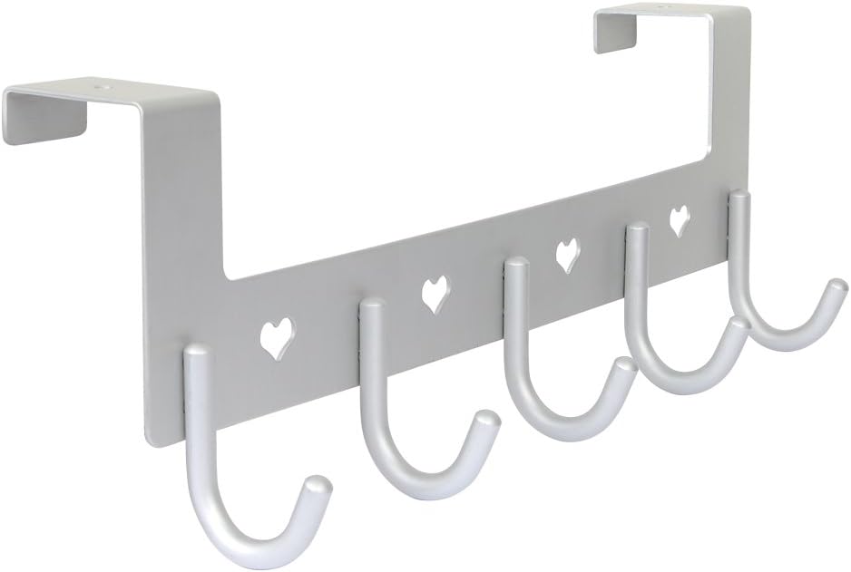Mondeer Over The Door Hanger Brush Finish Door Hook Storage for Coat, Towel Bag Robe - 5 Hooks Aluminum