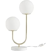 510 DESIGN Table Lamp for Bedroom - Metal Gold Nightstand Lamp, Frosted Glass Globes Modern Bedside Lamp w/White Base, Clear Polarized Cord &amp; in Line Switch, Accent Lamp Decor, 20" H Gold/White