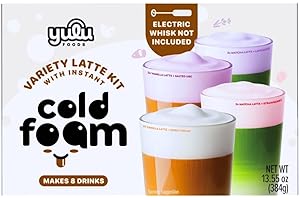YULU FOODS Instant Latte + Cold Foam Variety Kit (8 Drinks, 8.47 oz) | DIY Café Drink Set with Matcha & Vanilla Lattes + Strawberry, Lavender, Sweet Cream & Ube Cold Foams | Shelf-Stable, Non-Dairy