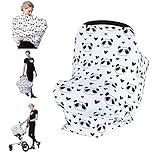 Losska Baby Car Seat Cover canopy nursing and breastfeeding cover (Black hearts and panda)