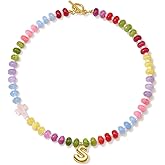 Ava Riley Beaded Necklaces for Women - Bubble Letter Necklace Gold Plated- Cross Choker Chunky Necklace for Women Trendy - Initial Gemstone Candy Beach Summer Jewelry Christmas Gifts