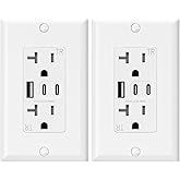 ELEGRP USB Outlets, 20 Amp Wall Outlet with 3 USB Ports, Dual USB C Ports Outlets, TR Tamper-Resistant USB Outlets Receptacles, Wall Plate Included, UL/CUL Listed, 2 Pack, White