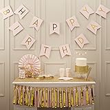 Ginger Ray Pastel Perfection and Gold Foiled Happy Birthday Bunting Banner, Pink, Hanging Bunting Banner