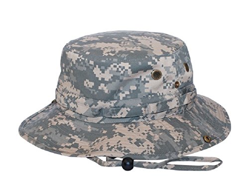 Wholesale Camouflage Cotton Fishing Hunting Hiking Outdoor Bucket Hat w/ Chin Cord (Digital Camo, Size M) - 21261