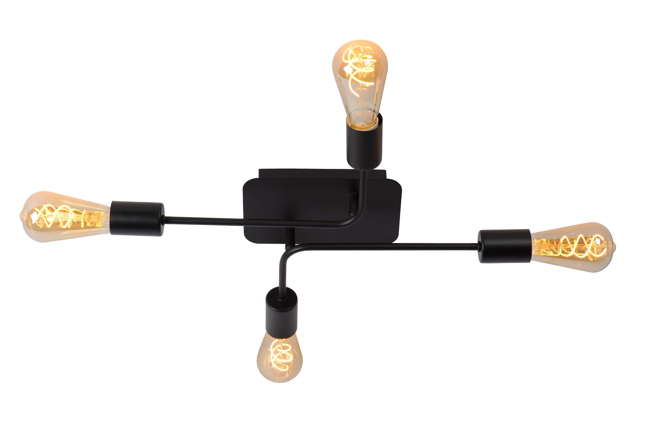 LUCIDE Lester - Flush Ceiling Light - 4xE27 - Black