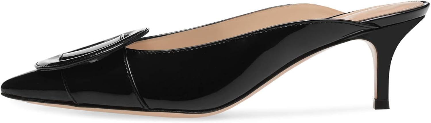 Amazon.com | MOCORALS Women's Patent Pointed Toe Cute Slip On Evening Kitten Low Heel Slides 