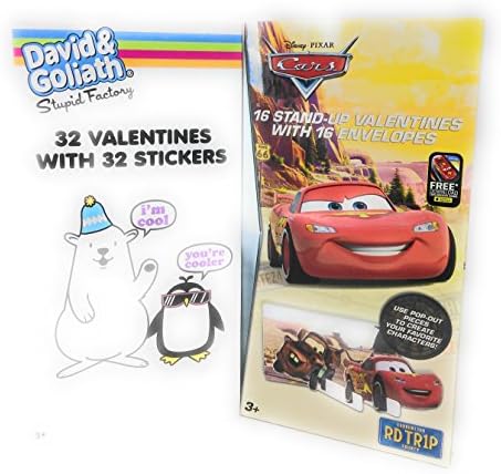 Happy Valentine's Day 32 Cards 32 Tattoos David &amp; Goliath with Pixar Cars Bundle