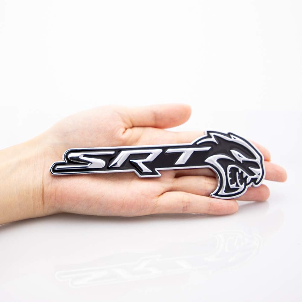 CARRUN 1x OEM Grille SRT HELLCAT Head Emblem 3D SRT Metal Badge Nameplates Replacement for SRT 8 Challenger Charger Dodge Decal Chrome (Black)