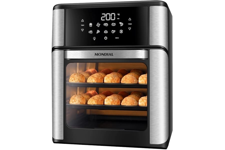 MONDIAL Fritadeira Air Fryer Forno Oven 12L, Preto/Inox, 2000W, 220V - AFON-12L-BI