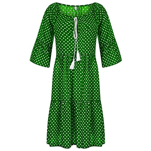 Dresses for Women Vintage Polka Dot Tie Neck Tassel A-LIne Swing Mini Dress Long Sleeve Causal Basic T-Shirt Dress