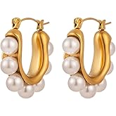 Pearl Hoop Earrings for Women 14K Gold Plated Huggie Hoops Pearls Earrings Dainty Ear Jewelry Gifts Wedding Earrings