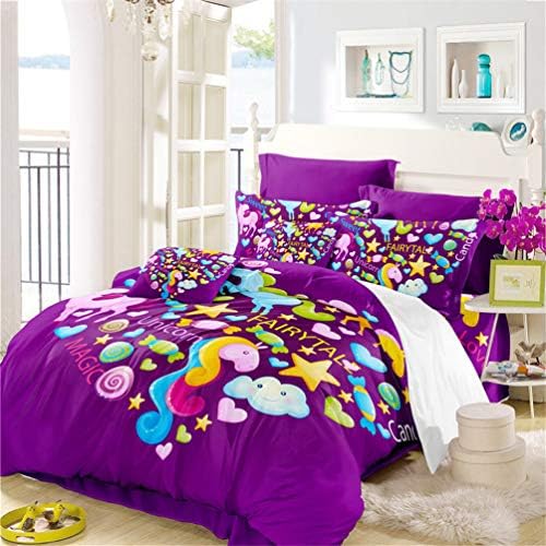 LanS Cartoon Unicorn series luxury bedding Set - duvet cover and pillowcase, Sheets, 3/4 piece Set bedding (duvet cover + 2 pillowcases + sheets) soft/health/No allergy
