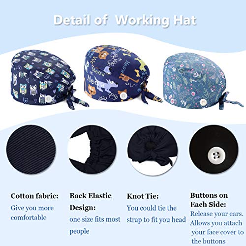 AMAWEI Working Caps with Button Adjustable for Women Men Sweatband Bouffant Hats One Size (Multi-Color 02)