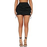 Yazinie Cargo Skirts for Women Ruched Mini Skirt Side Drawstring High Waisted Skirt