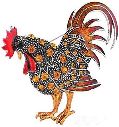 Painted Metal Clear Crystal Rhinestone Fighting Morning Rooster Cock Pin Brooch (1)