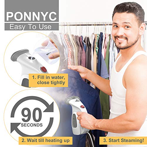 Ponnyc Clothes Steamer - Portable Garment Steamer for Clothes - Handheld Mini Fabric Steamer - Compact Hand Iron Steamer - Anti-Spill Steamer for Travelling & Home - Safe & Handy Travel Steamer - Thumbnail 3