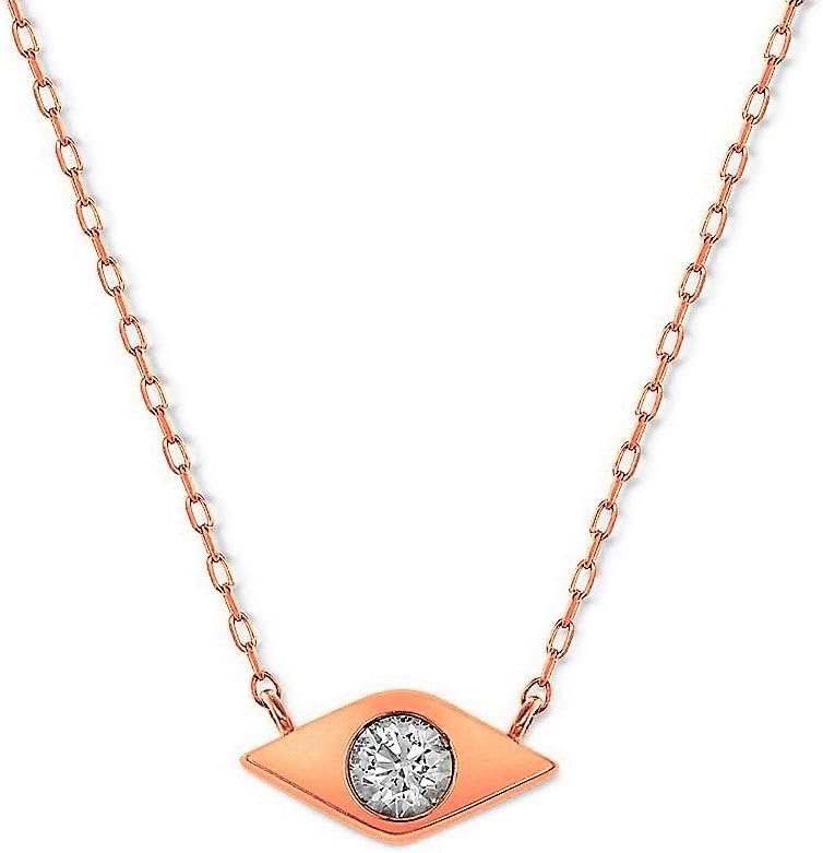 Social Value 14K Solid Rose Gold Natural Diamond Evil Eye Necklace.08ct
