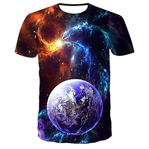 Sunofbeach Unisex 3D T-shirt Grappige print casual korte mouwen T-shirts thee tops, Modern Fashion Blue Planet
