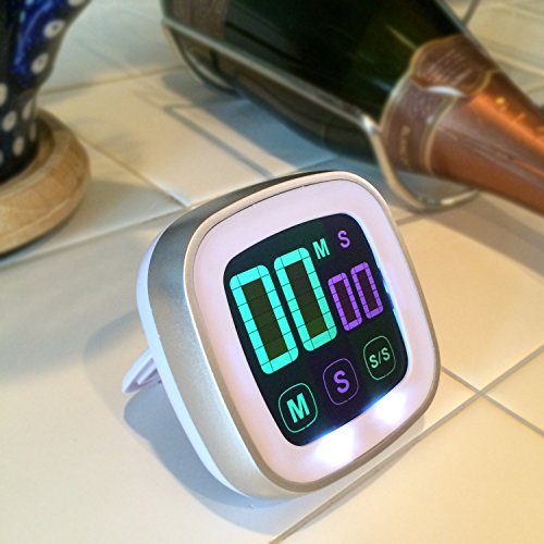 Best Kitchen Timer - 2 Color Large Digital Display - Countdown or CountUp for Cooking/School /Games - Loud Alarm - Strong Magnetic Back For Refrigerator - Compare to Taylor/GE/CDN - 1 Year Guarantee!