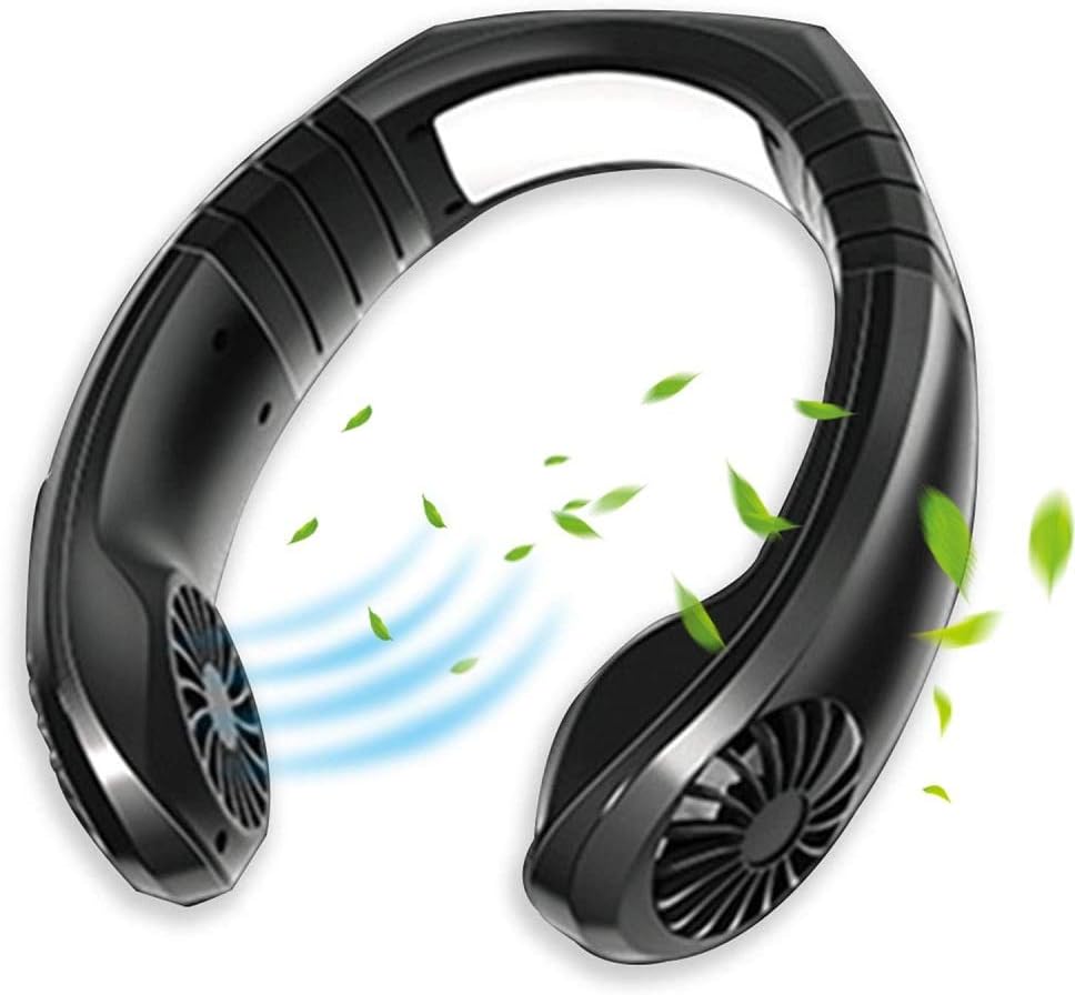 Peodelk Neck Fans-Hand Free Personal Fan,Physical Cooling Travel Fan,3 Air Modes Headphone Design Wearable Neckband Fan,Necklance Fan with USB Rechargeable 1800mAh Battery(Black)