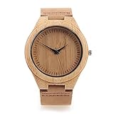 Bamboo Wooden Watch with Genuine Leather Strap Japanese Quartz Movement (Men, Brown 4)