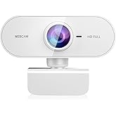 Webcam 1080P HD,Web cam with Microphone, Noise Cancellation, Wide-Angle Lens, Auto Light Correction, Plug & Play USB Webcam for Laptop, Desktop, PC, Mac, Zoom, Skype, Streaming,White