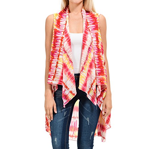 Basico Women's Open Asymmetrical Hem Print Chiffon Vest Cardigan (Large/ Xlarge, Vest #153)