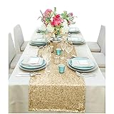 SALE - Sequin-Table Runner-14x108Inch Sequin TableCloth Sequin Table Cloths Valentines Day Table Sequin Linens Christmas Runner Party (Light Gold)
