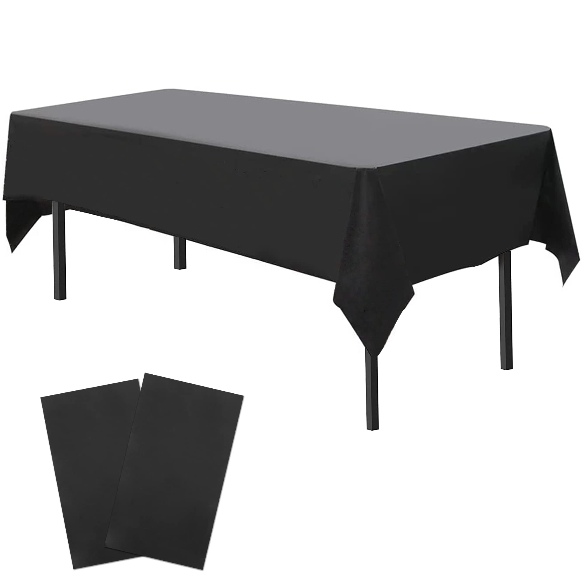 Time to Sparkle 2 Pack Plastic Tablecloths 54" x 108" Plastic Dining Table Cloth Premium Rectangle Table Cover for Parties Wedding Banquet etc Indoor Or Outdoor(Black) — image 1