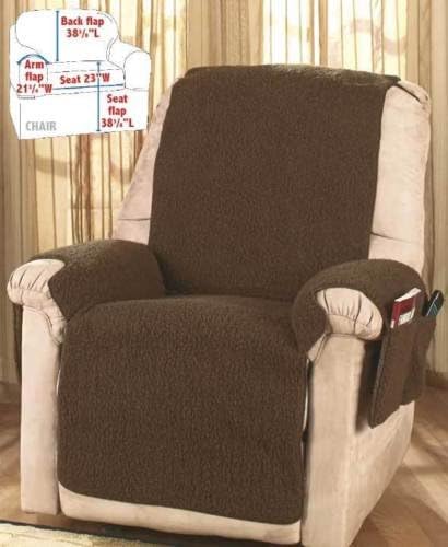 Fleece Recliner Cover Protector With Storage Pockets Soft Warm Comfort Brown