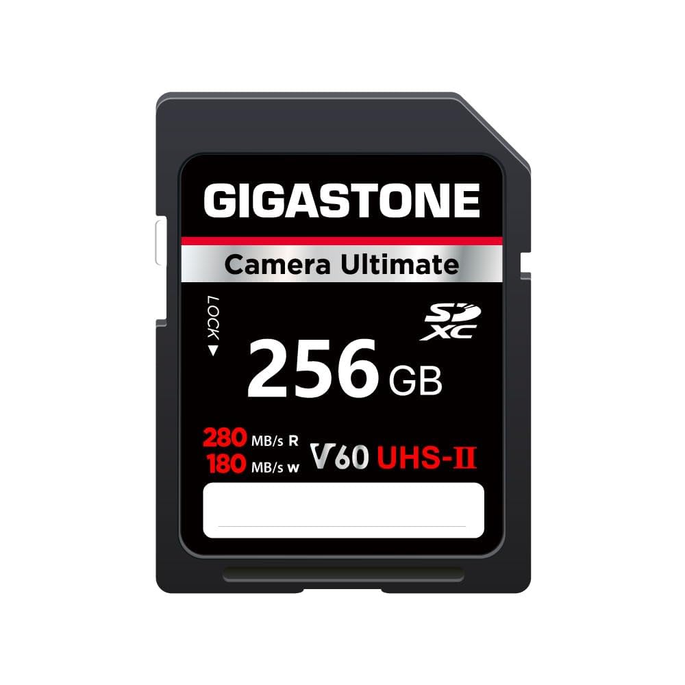 【5-Years Data Recovery】GIGASTONE UHS-II V60 256GB SD Card, Camera Ultimate, Speed up to 280/180MB/s, U3 SDXC 4K Ultra HD UHD Video for DSLR Canon, Nikon, Sony, Pentax, Kodak with 1 Mini Case