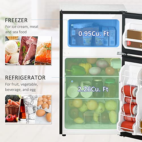 Double Door Mini Fridge with Freezer, 3.2 Cu.Ft Compact
