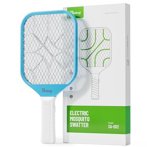 Buzbug Electric Fly Swatter, Handheld Mosquito Swatter, 3800V Heavy Duty Bug Zapper Racket Indoor Outdoor, Mosquito Bat, Instant Fruit Fly Killer (AA Battery Powered, NOT Included) -SA002 (Blue&White)
