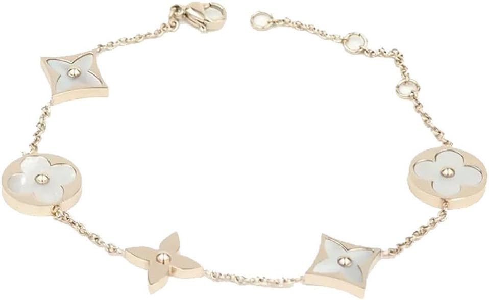 Rose Gold Titanium White Shell Clover Women's Chain Bracelet