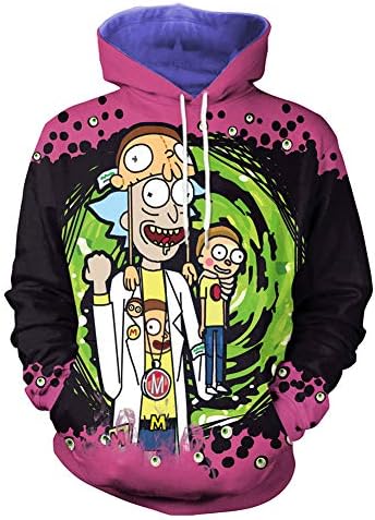 WYDHHLD Hoodies 3D Printed Rick&Morty Hoodie Sweater Sweatshirts Long Sleeve Round Neck Sweater Coat Hoodie with Big Pockets for Men Women
