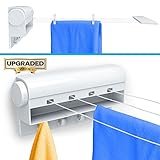 Retractable Tension Clothesline with 4 Built-in Hanging Hooks Instantly Creates 40 Feet of Drying Space Includes 10 Clothing Pins by Gideon